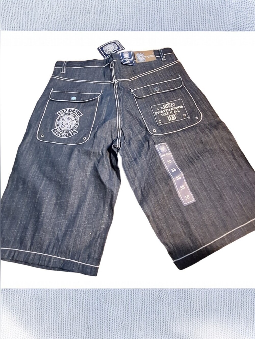 NWT Evolution In Design Baggy Denim Shorts Jorts Contrast Stitch Y2K Skater 38